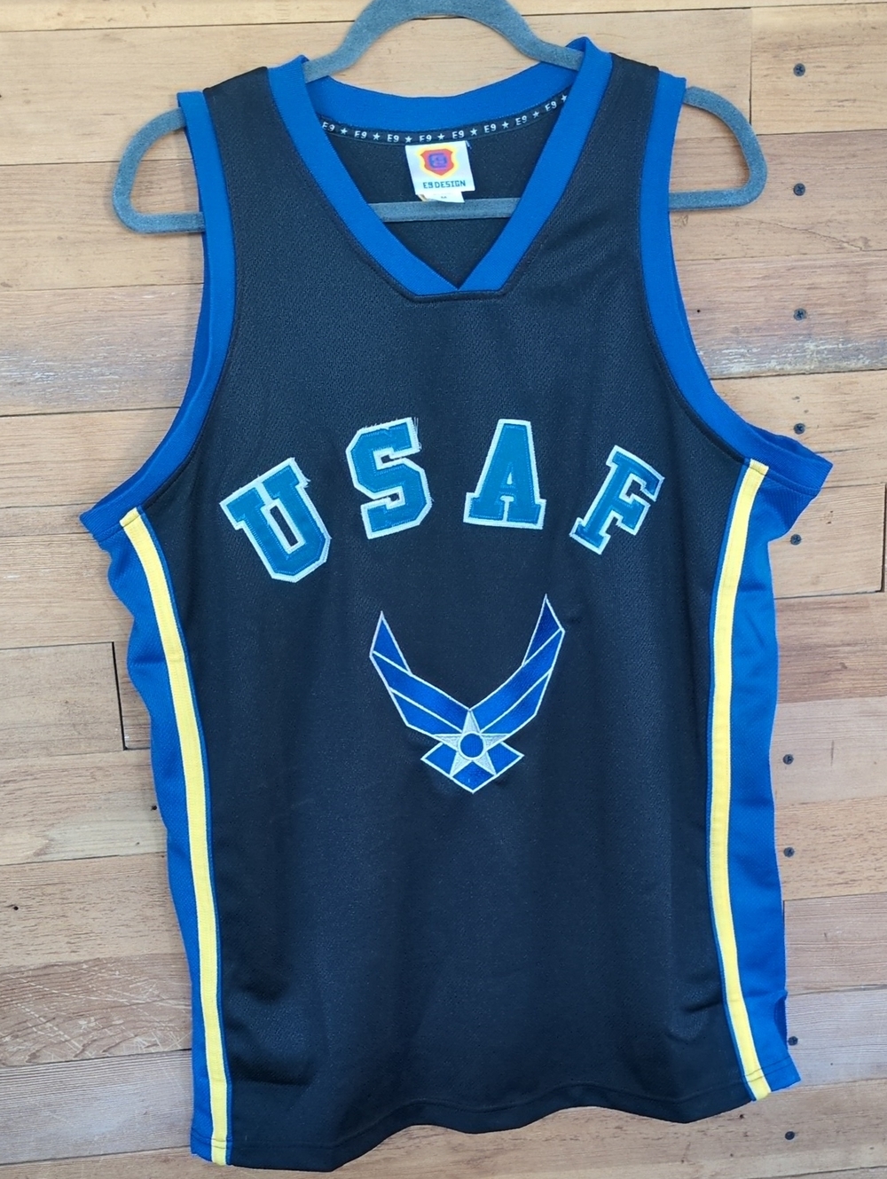 USAF United States Airforce Black Blue Basketball Jersey Athletic Tank Top Shirt